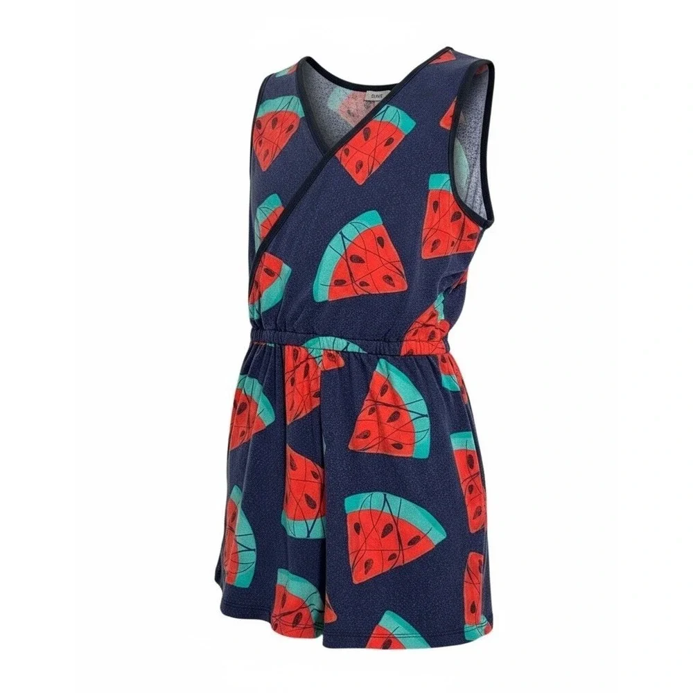 Tea Collection Sleeveless Cross-back Romper Kids S16, Wax Print Watermelon, Blue